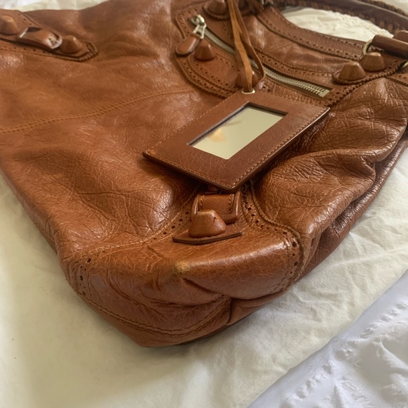 Balenciaga Brown Leather Brief. Size: 16.5”Wx14”Hx3”D. Handle drop: 5.5” - Picture 9 of 16